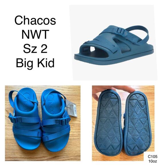NEW Chacos Chillos Sport Big Kid Blue Sandals, Sz 2, Unisex (C105) - Picture 2 of 7